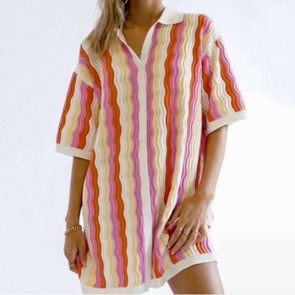YLLW The Label Felix Knit Striped Mini Dress in Sorbet Size S/M - Picture 4 of 13